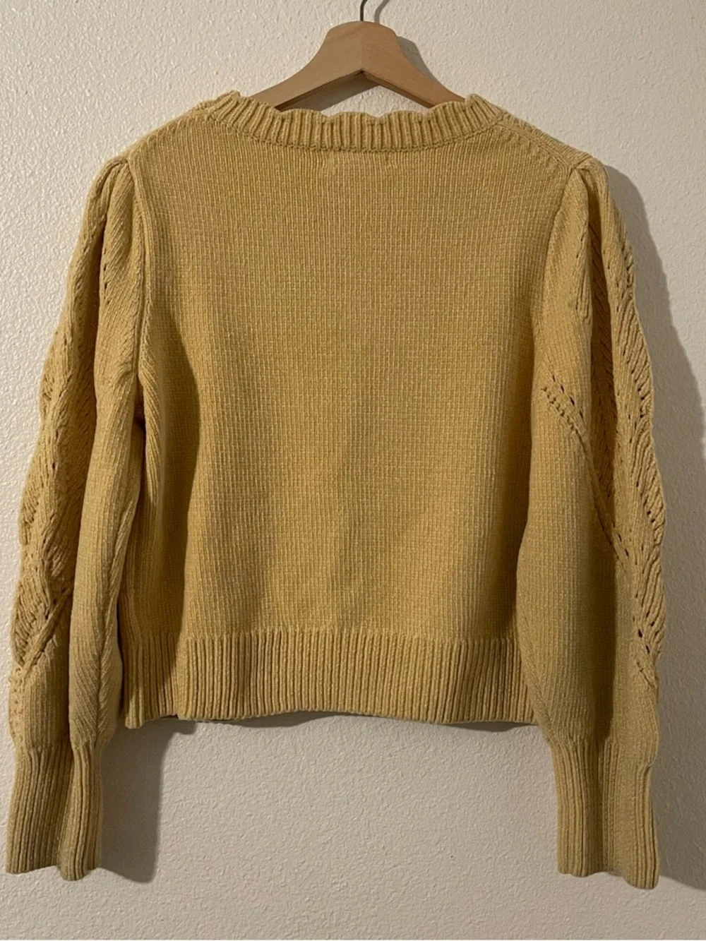 Cynthia Rowley Women’s Mustard Yellow Pointelle Crewneck Sweater Size Medium